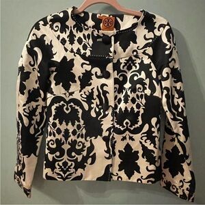 Tory Burch Black and Cream Patterned Blazer